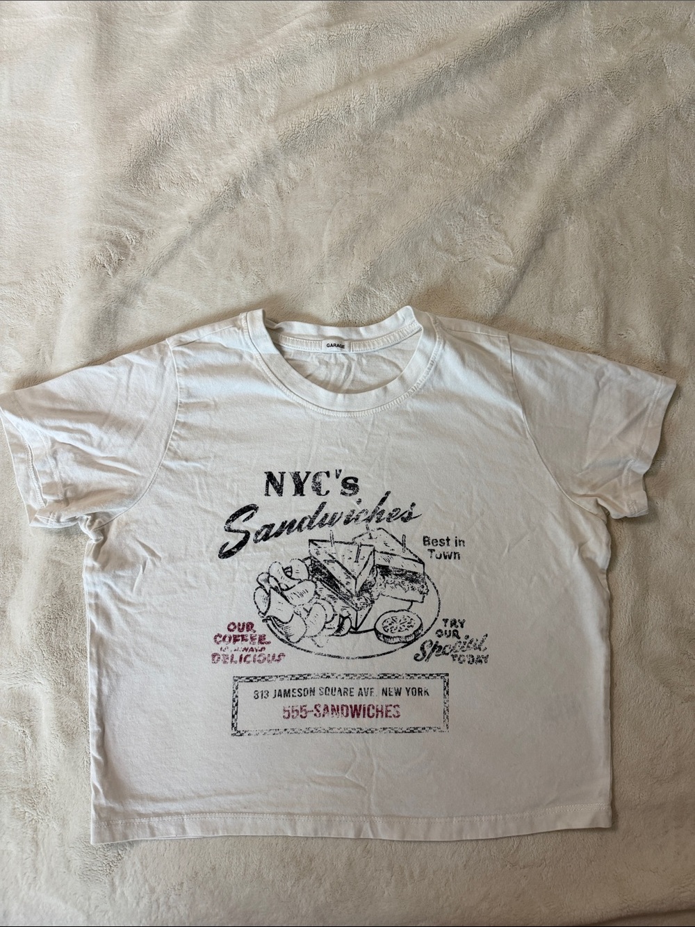 Garage NYC's Sandwiches Graphic Crop Tee - White